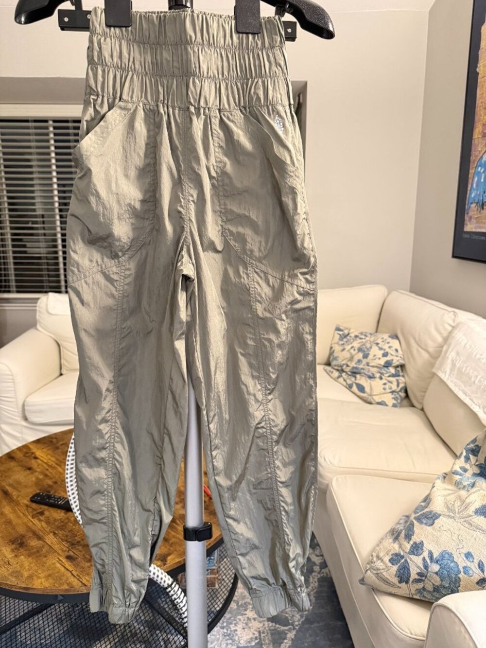 FP Movement Free People Smocked High Waist Nylon Jogger Pants Olive Sage XS